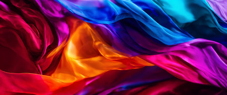 Colorful silk fabric folds in vibrant abstract compositionの素材
