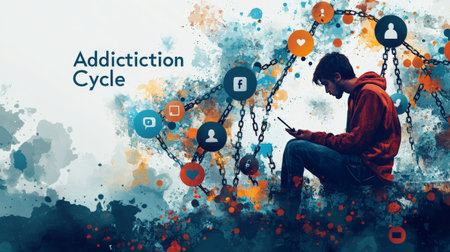 Conceptual artwork depicting the cycle of social media addictionの素材