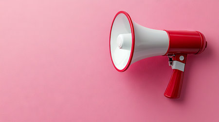 Red and white megaphone on a pink backgroundの素材