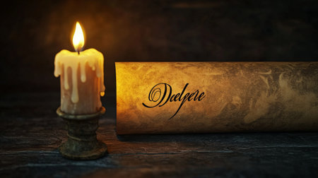 Antique scroll with burning candle for vintage and spiritual themesの素材