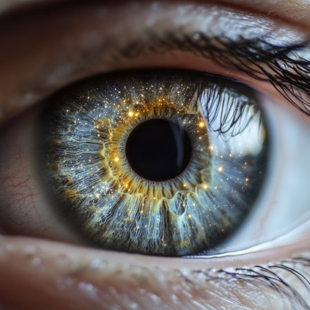 Starry galaxy reflected in human eye close-upの素材