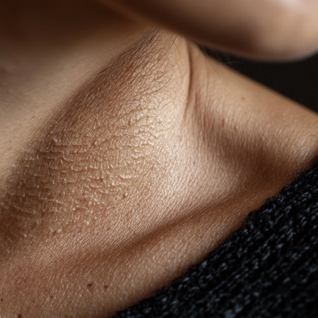 Close-up of a neck with dry skin texture highlighting natural careの素材