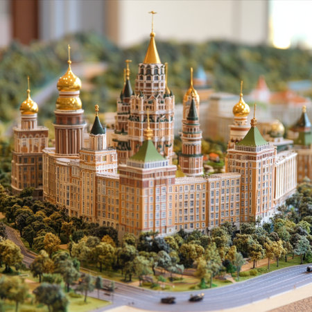 Detailed architectural miniature of a Russian cathedral complexの素材