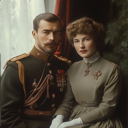 Portrait of royal couple in formal attire from early 20th centuryの素材