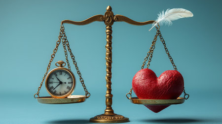 Balance scales weighing time and love with a vintage touchの素材