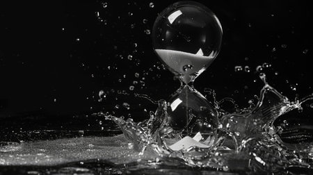 Hourglass splashing into water with dramatic lightingの素材