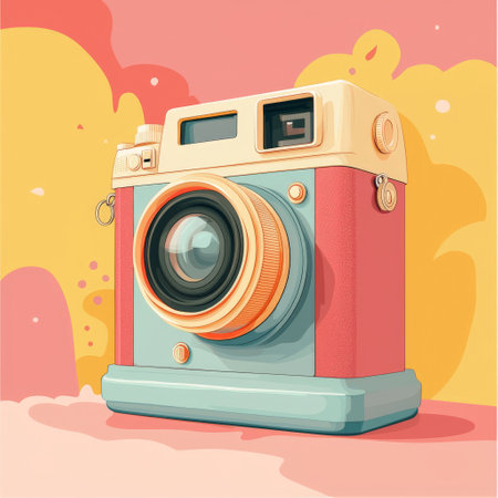 Retro instant camera on pastel-colored abstract backgroundの素材