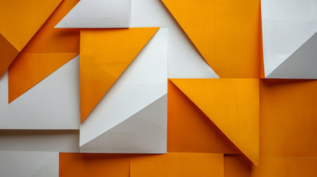 Abstract geometric composition of white and orange paper layersの素材