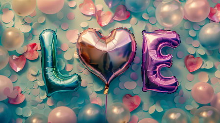 Love balloon letters with festive background of pastel colorsの素材