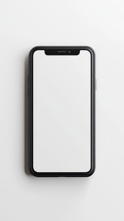 Smartphone with blank white screen on plain background, minimalist styleの素材