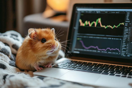 Hamster Observing Stock Market Trends on Laptopの素材