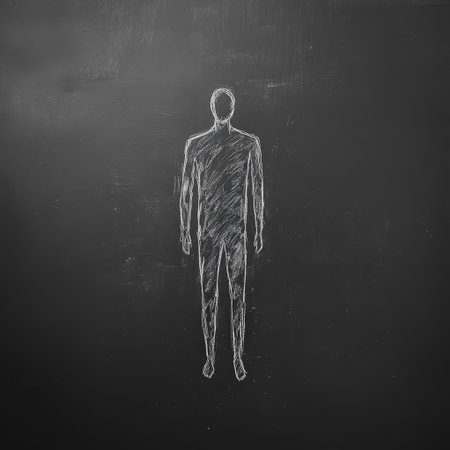 Chalk outline of human figure on dark background, minimalist artの素材