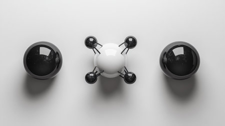 Minimalistic 3D render of a molecular structure in grayscaleの素材