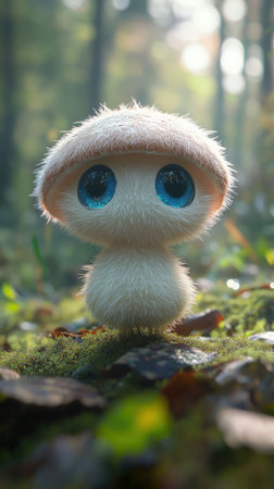 Adorable AI-generated mushroom creature with large eyesの素材