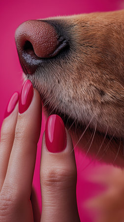 Close-up of hand touching dogの素材