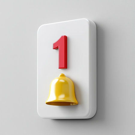 Notification icon with red number one and yellow bellの素材