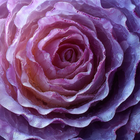 Artistic close-up of purple cabbage layers resembling flower petalsの素材