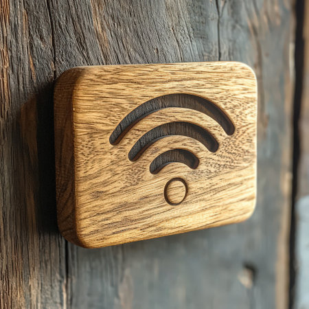 Wooden Wi-Fi signal carved into rectangular plaqueの素材