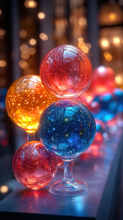 Sparkling glass spheres in vibrant ambient lightingの素材