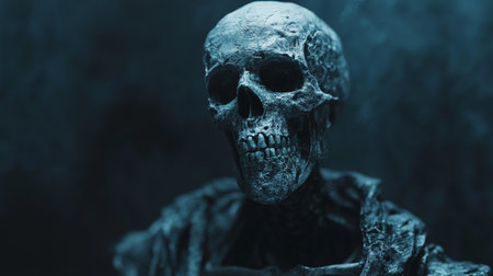 Detailed skull sculpture in dark moody lightingの素材