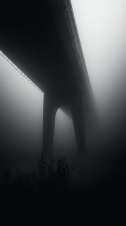 Fog-covered bridge captured from below in monochromeの素材