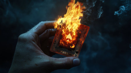 Burning ace of spades card in a dramatic close-upの素材