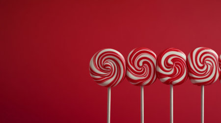 Four red and white swirl lollipops with space for textの素材
