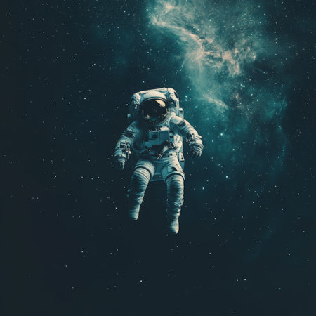 Astronaut floating in deep space, cosmic exploration sceneの素材