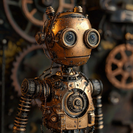 Retro steampunk robot with large circular eyesの素材