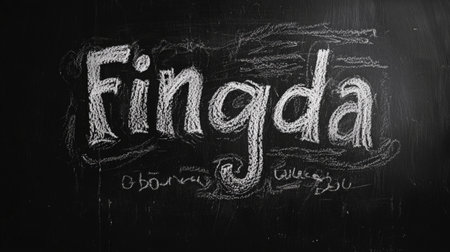 The word "Fingda" handwritten on a blackboard with chalkの素材