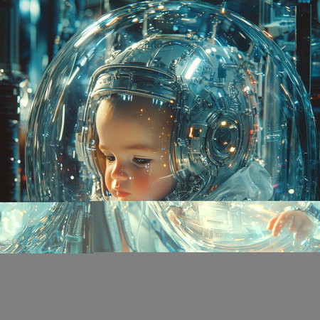 Baby in Futuristic Space Helmet with Glowing Lightsの素材