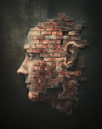 Abstract Face Made of Cracked Brick Wallの素材