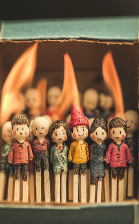Matchstick figurines in a burning boxの素材