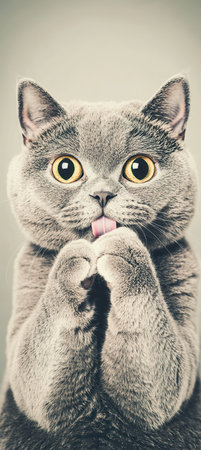 Cute Grey British Shorthair Cat with Yellow Eyesの素材