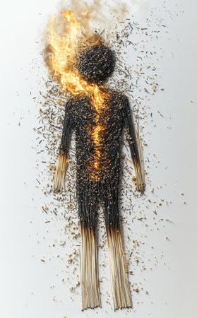 Burning matchstick sculpture of human formの素材
