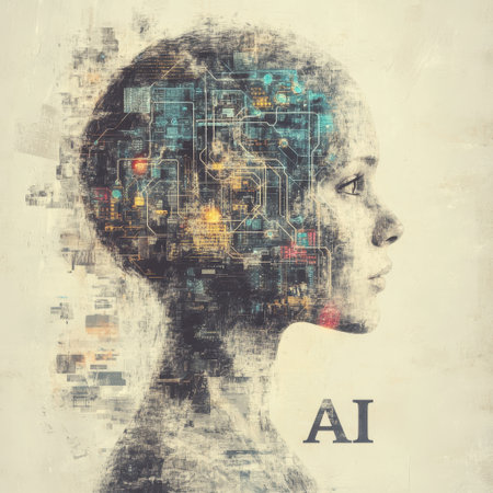 Profile of AI Head with Glowing Circuit Patternsの素材