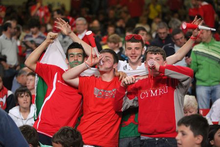 CARDIFF, WALES - SEPTEMBER 9: Wales football fans at The Millennium Stadium during the 2010 World Cup Qualifier match between Wales and Russia, September 9, 2009.のeditorial素材