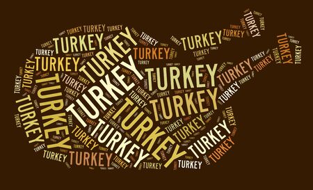 Roasted turkey shape text graphic and arrangement concept on brown background.の写真素材