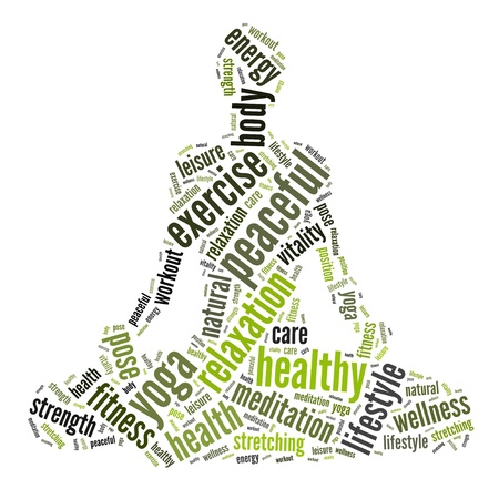 Yoga position graphics in words cloudの写真素材