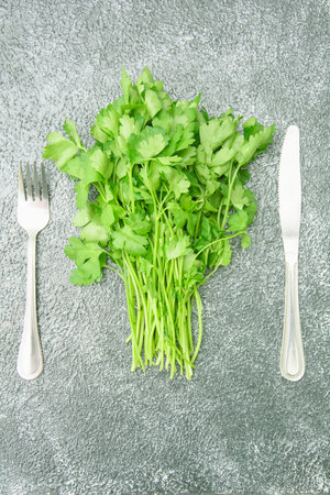 Beautiful juicy fresh fragrant bunch of delicious green parsleyの写真素材