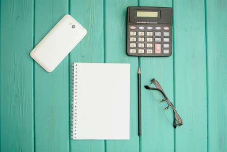 Notepads and pencils and other office suppliesの写真素材