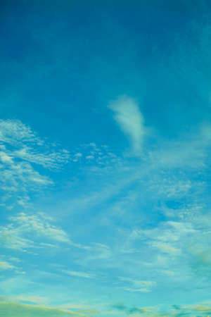 Beautiful aerial sky with big cute romantic blue cloudsの写真素材