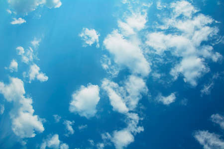 Beautiful aerial sky with big cute romantic blue clouds