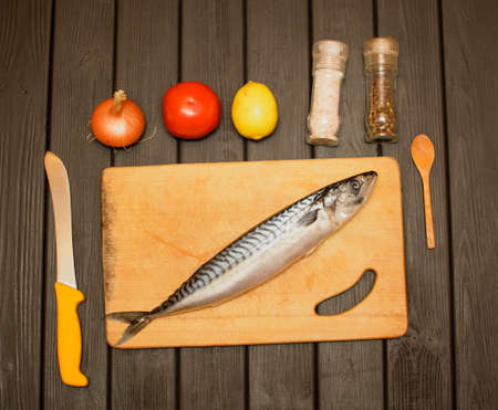Cooking pickled mackerel for bakingの写真素材
