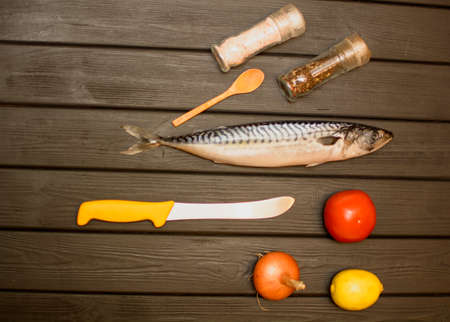 Cooking pickled mackerel for bakingの写真素材