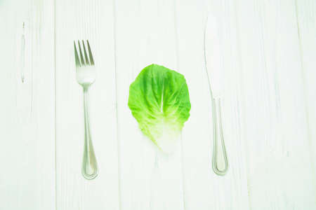 Green fresh lettuce leaves on light background