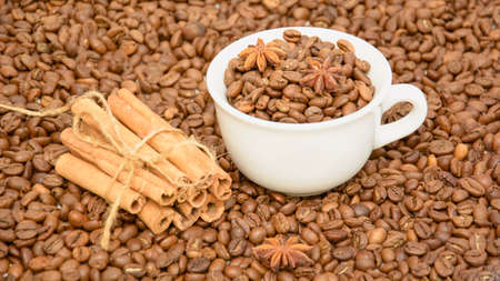 Background of delicious coffee beans close upの写真素材