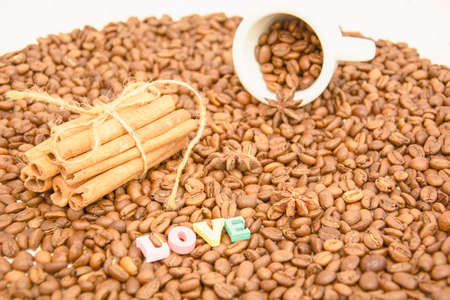 Background of delicious coffee beans close upの写真素材