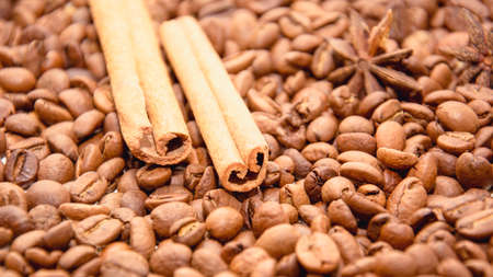 Background of delicious coffee beans close upの写真素材