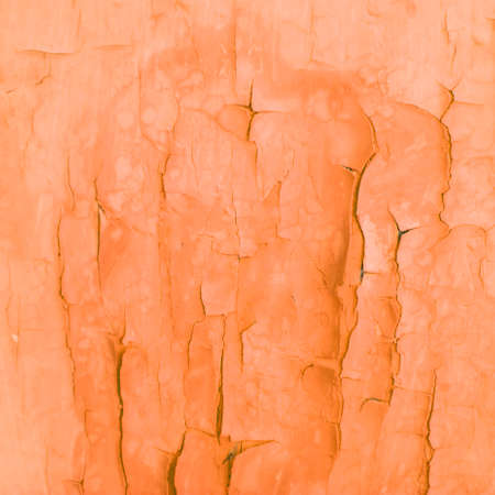 Orange cracked paint on old woodの写真素材